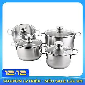 Bộ 4 Nồi Nắp Kiếng 3 Đáy FIVESTAR FS08CG - Hàng Chính Hãng