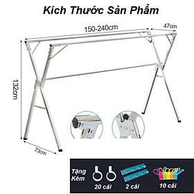 Mua Sào Phơi Quần Áo chữ X xếp gọn size Lớn 1 5-2 4m INOX có thanh ngay giữa (Có tặng kèm móc) - AsiaMart