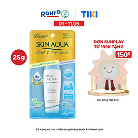 Kem chống nắng Skin Aqua cho da mụn, dạng sữa dùng hàng ngày Sunplay Skin Aqua Acne Clear Eco Việt Nam SPF 50, PA++++ 25g