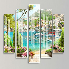 Bộ 5 - Tranh treo tường - Trang trí phòng khách/Phong cảnh biển 3D/Gỗ MDF Hàn Quốc/Chống ẩm mốc, mối mọt T3M-13058