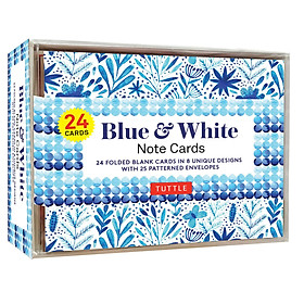 Blue & White Note Cards, 24 Blank Cards: 8 Unique Designs With 25 Patterned Envelopes