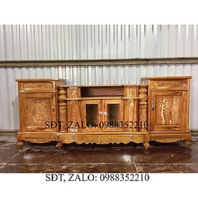 Kệ tivi gỗ hương xám kiểu cột nho từ 2m đến 2m4