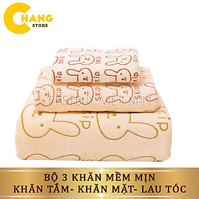 Bộ 3 Khăn Tắm Lau Tóc mềm mại, khả năng thấm hút, kháng khuẩn tốt