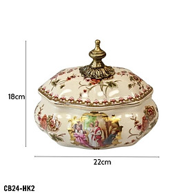 Mua Hũ đựng kẹo họa tiết châu âu- kích thước : 22 x 18 x 18cm -chất liệu : men sứ rạn hợp kim