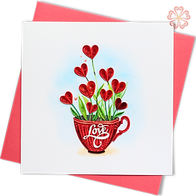 Thiệp Giấy Xoắn Nghệ Thuật - Thiệp Tách Trà Tình Yêu - Cup of Love Hearts Card - Love Valentine  - 15 x 15 - VN2XM115D68E1