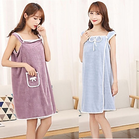 Mua Khăn  tắm  nữ   2 trong 1   xỏ tay - Áo  khăn tắm nữ kiểu đầm trơn   mịn   thoáng mát   phong cách hiện đại phù hợp với mọi loại dáng