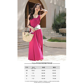 DONGSHOP Linh Cửu 2023 thắt lưng khí chất ren-up gỗ tai xếp nếp váy dài Pháp dây đeo váy mùa hè nữ