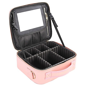 Professional Makeup Bag With Mirror Partition Organizer Large Capacity Travel Cosmetic Storage Bag