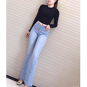 Quần Jeans Nữ Ống Loe Dài Màu Xanh Nhạt Có Cào Co Giãn Tốt JNL013