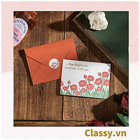 Thiệp Cổ điển Vintage Classy in họa tiết hoa nhí giấy art sang trọng kèm phong bì giấy kraft nâu Q724