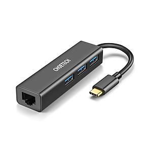 Hub Adapter chuyển đổi 4 in 1 Type-C ra 3 cổng USB 3.0 & cổng LAN RJ45 hiệu CHOETECH U02BK dùng cho Macbook / Laptop (tốc độ cao, kết nối nhiều thiết bị, kết nối internet có dây) - Hàng chính hãng