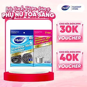 Mua SET 4 Miếng Búi Sắt Cọ Xoong Nồi KÈM Miếng Chà Nồi Đa Năng MyJae