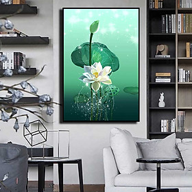 Mua Tranh đơn canvas treo tường Decor Họa tiết hoa sen trắng nở rộ - DC172