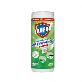 Khăn ướt Kháng Khuẩn CHỨA CỒN - Gia dụng Läupro – Lau Đa Năng - Hộp 45 Khăn (Laupro) - Được kiểm nghiệm & chứng nhận!