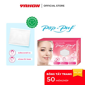 Bông Tẩy Trang Cotton POP-PUF Mềm Mịn, Có Thể Tách Lớp | 50 Miếng/Hộp, 6*8cm/Miếng