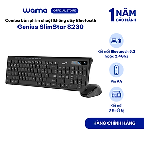 Combo bàn phím chuột không dây Bluetooth Genius SlimStar 8230 fullsize - kết nối 3 thiết bị, công thái học, có phím số, Hàng chính hãng, Bảo hành 1 năm