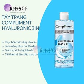 Tẩy trang Compliment Hyaluronic 3in1 tẩy cho mặt, mắt, môi 400ml (xanh tím)