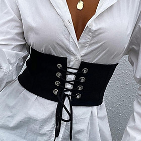 Áo Hàng Đầu Cho Phụ Nữ Màu Trơn Lưng Thun Thắt Rộng Thắt Lưng Nữ Kim Loại Băng Nữ Co Giãn Rộng Dây Nữ mặc Áo Vải