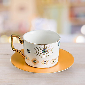 Evil Eyes Ceramic Teacup, 250ml, Espresso Mugs Evil Eyes Ceramic Teacup for Hot Chocolate Latte