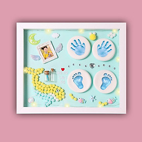 Bộ in dấu tay chân cho bé đất sét Nhật Bản khung gỗ đèn led trang trí bắt mắt