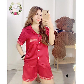 Đồ Bộ Pijama Nữ Đồ Bộ Nữ Mặc Nhà Phối Viền Quần Sort Tay Ngắn, Chất Lụa Satin Không Nhăn Form<60kg