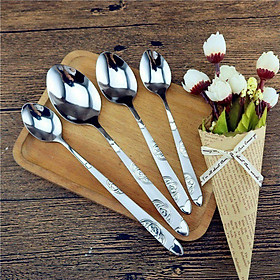 Mua Thìa inox cán vân hoa nhiều cỡ - cafe  nhỡ  to ăn cơm  dài khấy nước - inox sáng đẹp  cứng cáp