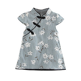 Summer Children Girl Dress Chinese Style 4 Color Chinese Cheongsam Flower Girl Princess Dress Sweet Carnival Party Girl Dress
