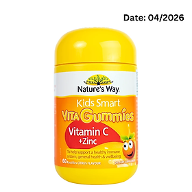 Nature's Way Kids Smart VITA GUMMIES( VITAMIN C+ Zn) - Bổ sung kẽm và vitamin C cho trẻ (60 viên/ lọ)