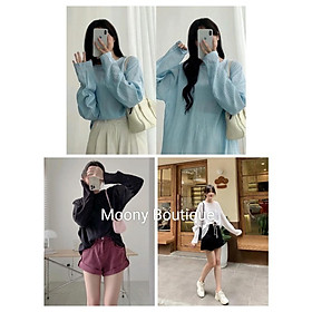 Áo Thun Dài Tay Nữ Xốp Gân Cổ Tròn Siêu Basic Dáng Suông 3 Màu