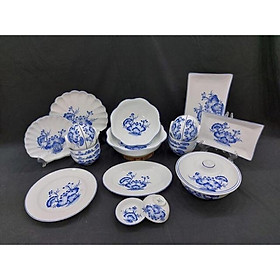 Mua Bộ bát đĩa men ngọc lam. Gốm sứ Bát Tràng cao cấp