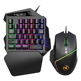 HXSJ A876+V100 Keyboard and Mouse Combo Wired Gaming Mouse+One-handed Game Keyboard with Adjustable DPI and Breathing