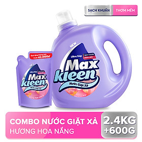 Chai Nước Giặt Xả Maxkleen Hương Hoa Nắng Sạch Khuẩn Thơm Mềm Tiện Lợi & Tiết Kiệm 2.4Kg Tặng Túi 600G