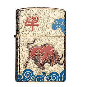 Mua Hột Qụet Bật Lửa Xăng Đá Z92034B Họa Tiết Con Trâu Vàng Đẹp Độc Lạ sang trọng - Dùng Xăng Bấc Đá Cao Cấp