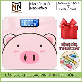 Cân Điện Tử, Cân Sức Khỏe Hình Heo Hồng Sạc Pin Xinh Xắn