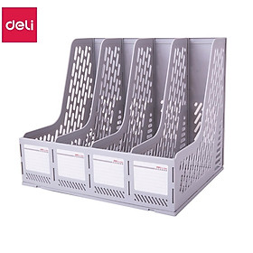 Giá đựng tài liệu 4 ngăn nhựa Deli 9846 màu ghi