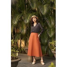 Váy Midi Linen, Váy Dài Linen Cam Gạch SKI055 thời trang thiết kế Hity