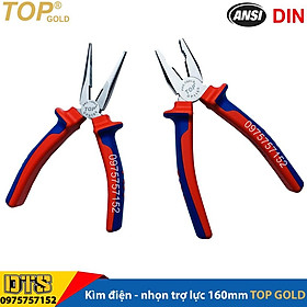 Bộ 2 kìm điện - nhọn trợ lực chuyên nghiệp TOP GOLD 160mm, thép Hi