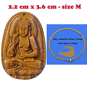 Mặt Phật A di đà đá mắt hổ 3.6 cm kèm dây chuyền inox vàng - mặt dây chuyền size M, Mặt Phật bản mệnh