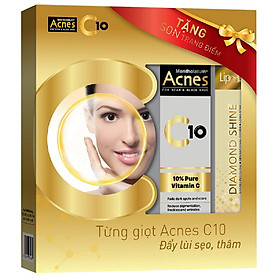 Hộp quà dung dịch Vitamin C dưỡng da Acnes C10 15ml + Tặng son trang điểm Lip On Lip Silky Matte 2.2g