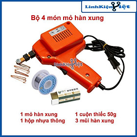 Bộ 4 Món Mỏ Hàn Xung 220V 100W và Phụ Kiện ( 01 Cuộn Thiếc 50G, 01 Túi Nhựa Thông, 03 Mũi Hàn Xung )