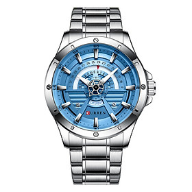 Đồng hồ đeo tay thời trang nam CURREN với phong cách cổ điển, chất liệu bằng thép không gỉ, chống thấm nước 3ATM-Màu Dây đeo màu bạc & mặt số màu xanh lam