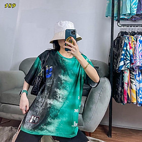 Hình ảnh Áo thun tay lỡ form rộng loang màu xanh đen in chữ U