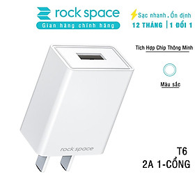 Củ Sạc Rockspace T6 plus 2A ,1 cổng dành cho Iphone ,1 cổng USB dành cho Samsung Huawei Vsmart Oppo iPad máy tính bảng - Hàng chính hãng 