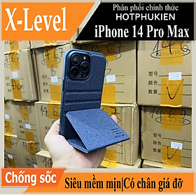 Case bao da ốp lưng canvas cho iPhone 14 Pro Max (6.7 inch) hiệu X-level Stand Journey bảo vệ camera, lật dọc kiêm giá đỡ điện thoại - hàng nhập khẩu - Xanh