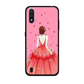 Ốp Lưng in cho Samsung Galaxy A01 Mẫu Cô Gái Váy Hồng Nền Hồng - Hàng Chính Hãng