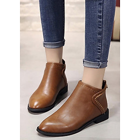 Boot cổ ngắn mũi nhọn màu da bò THỜI THƯỢNG GBN9102