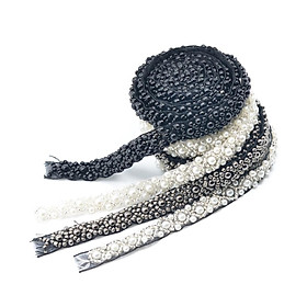 1 Yard Pearl Beaded Ribbon Trim Embellishment for Sewing Crafts Black 1cm