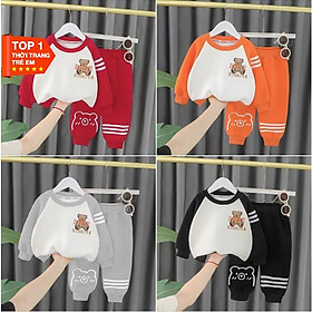 Bộ thu đông bé trai bé gái chất nỉ bông size đại đến 40kg - Bộ Gấu Tay sọc