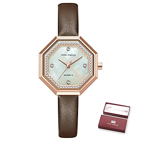  Đồng hồ thời trang nữ với dây đeo bằng da đính kim cương pha lê Chống thấm nước 
MINI FOCUS Women Quartz Watch Octagon Case-Màu nâu