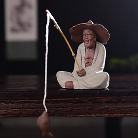 Mua Tượng ông lão Khương Tử Nha câu cá gốm tử sa cao cấp- Tượng câu cá trang trí bàn trà tiểu cảnh phối lũa  bonsai
